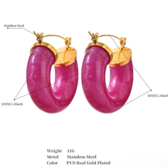 Anthropologie 18K Gold Stainless Steel Pink Hoop Earrings - Picture 5 of 9